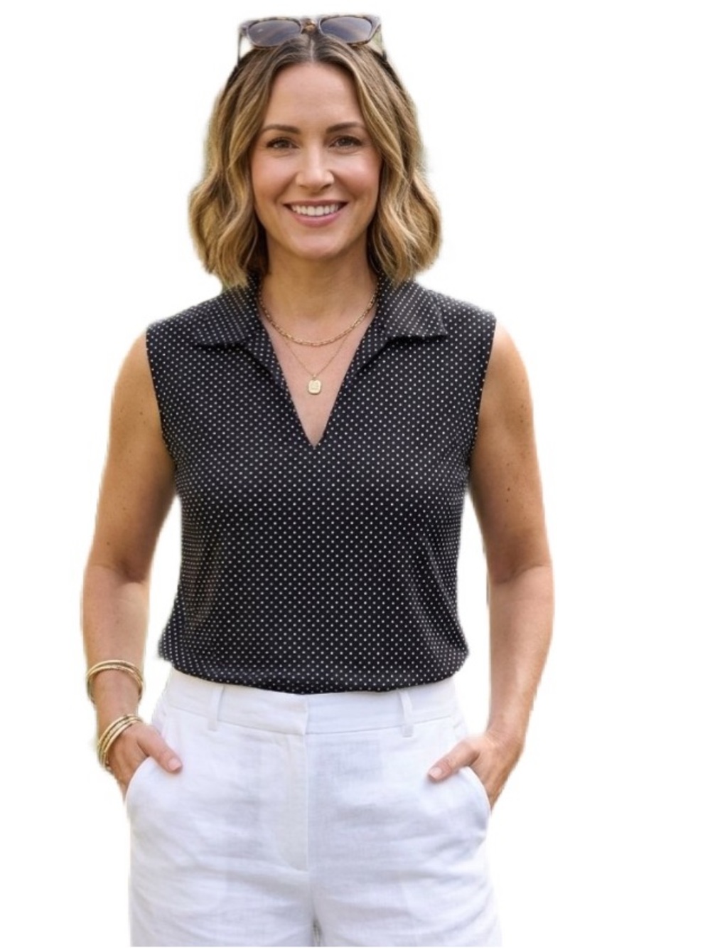 Charisma Black With White Polka Dots Sleeveless Blouse Size L